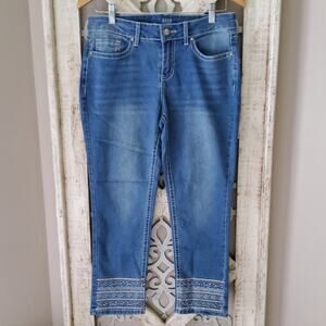 a.n.a Women's Embellished Embroidered Hem Ankle Denim Jeans in Blue